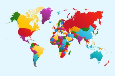Fotobehang Gekleurde naties op wereldkaart