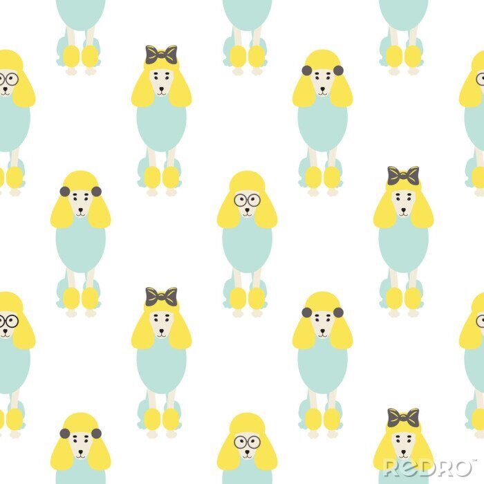 Fotobehang Gekleurde poedels met strikken en brillen