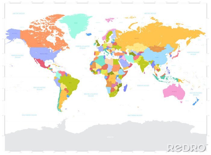 Fotobehang Gekleurde politieke wereldkaart