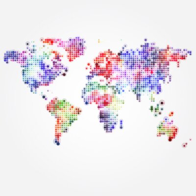 Fotobehang Gekleurde punten op wereldkaart
