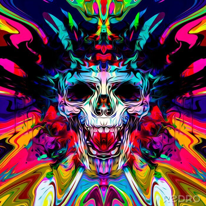 Fotobehang Gekleurde schedel op graffiti