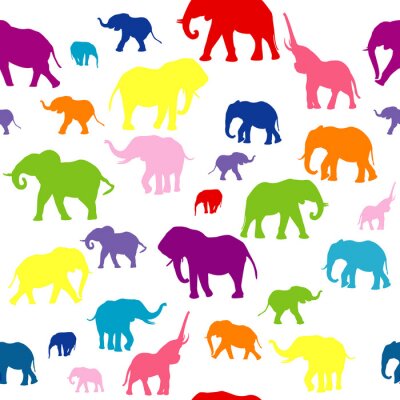 Fotobehang Gekleurde silhouetten van olifanten