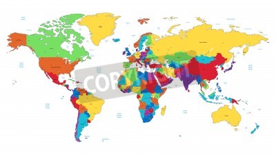 Fotobehang Gekleurde weergave van wereldkaart