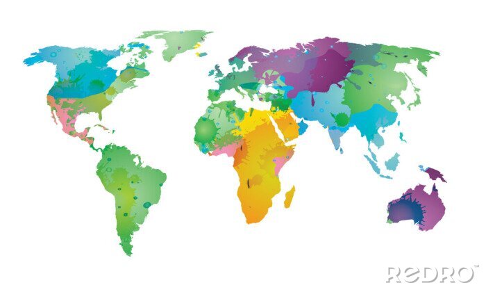 Fotobehang Gekleurde wereldkaart met vlekken