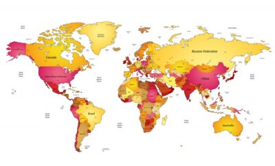 Fotobehang Gele en roze wereldkaart
