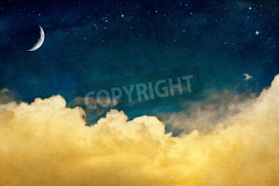 Fotobehang Gele wolken, sterren en maan