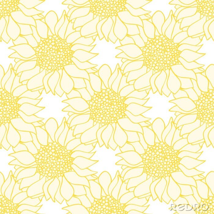 Fotobehang Gele zonnebloemen geschilderd met een lijntje