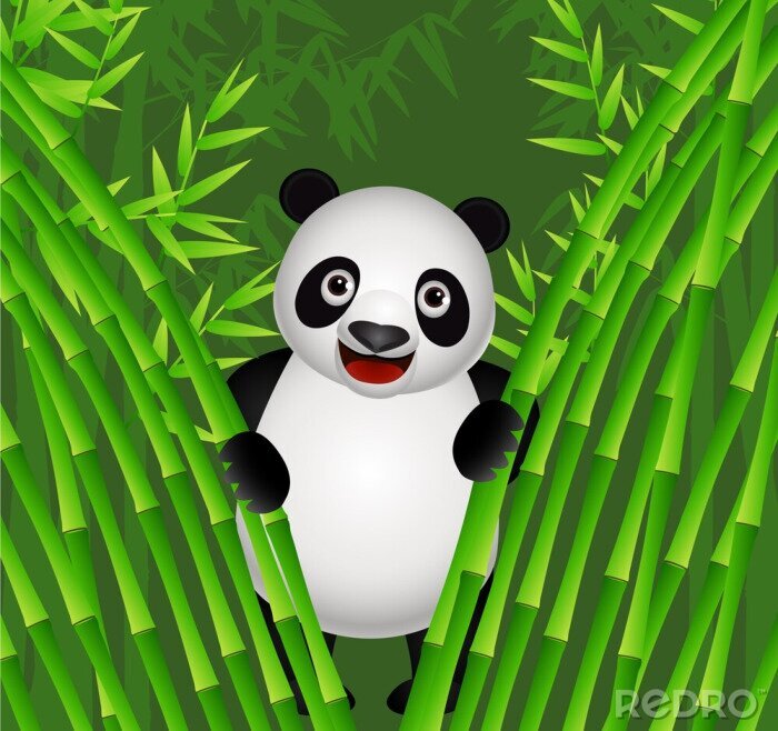 Fotobehang Gelukkige panda in het bamboebos