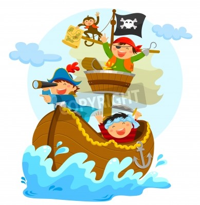 Fotobehang Gelukkige piraten op het schip