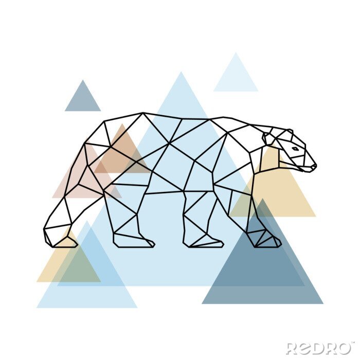 Fotobehang Geometrische beer op een achtergrond van driehoeken