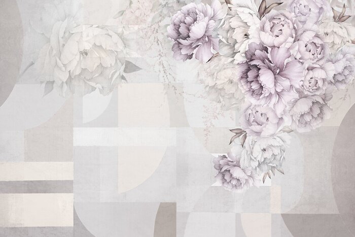 Fotobehang Geometrische textuur met pioenrozen