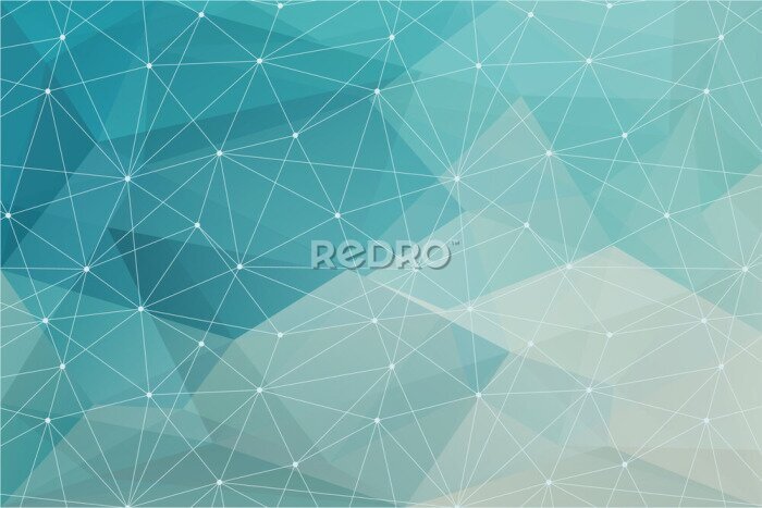 Fotobehang Geometrische verbonden lijnen op een turquoise achtergrond