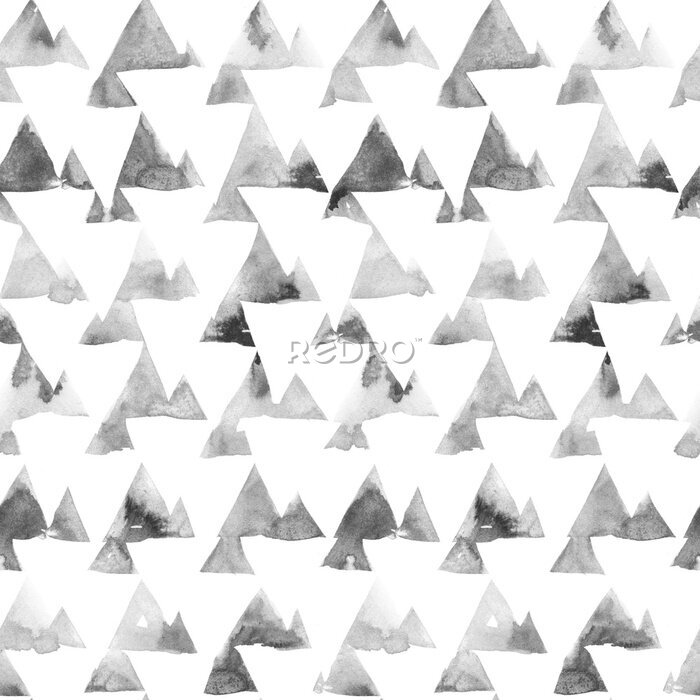 Fotobehang Geometrische versiering van inkt schilderij driehoeken op een witte achtergrond. Waterverf naadloos patroon