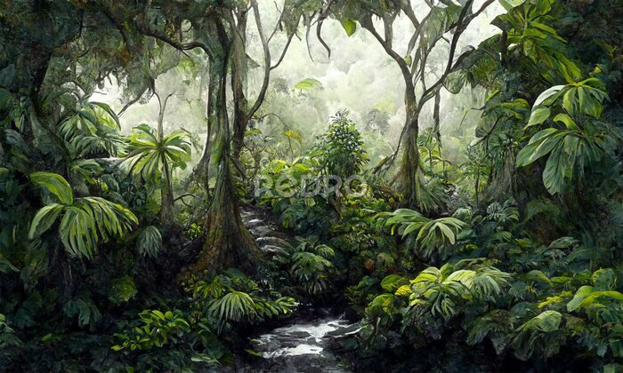 Fotobehang Geschilderd groen van de jungle