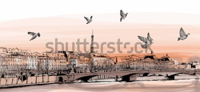 Fotobehang Geschilderd skyline van de stad