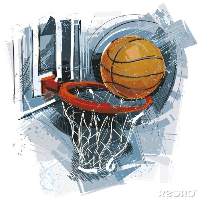 Fotobehang geschilderde bal bij de basket