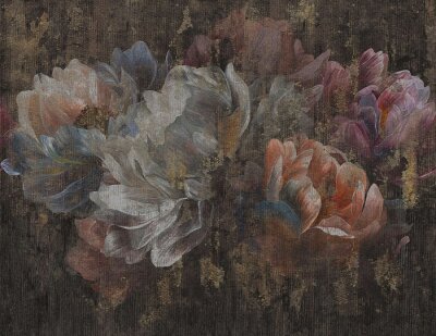 Fotobehang Geschilderde bloemen op een grunge-achtergrond