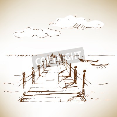Fotobehang Geschilderde pier tegen de zee
