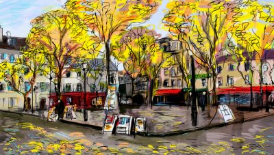 Fotobehang Geschilderde straat van Parijs