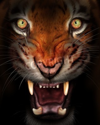 Fotobehang Geschilderde tijger op donkere achtergrond