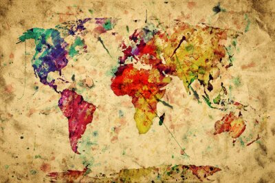 Fotobehang Geschilderde weergave van wereldkaart