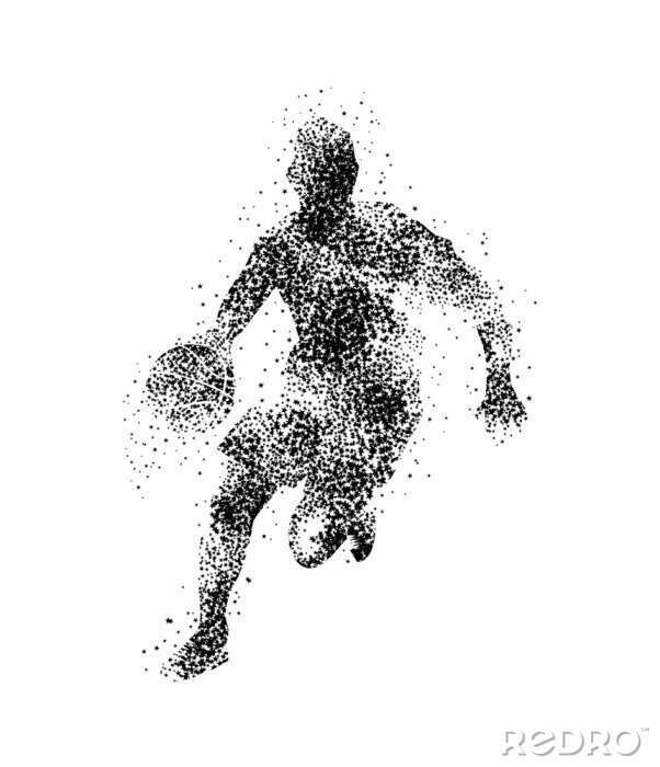 Fotobehang Gestippeld silhouet van een basketballer met een bal