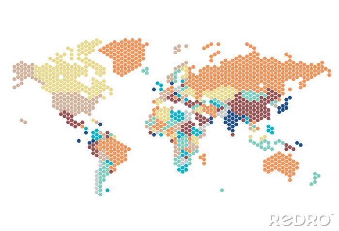 Fotobehang Gestippelde kaart World of zeshoekige stippen