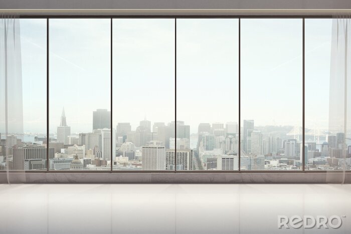 Fotobehang Gestoffeerd interieur met uitzicht op de stad