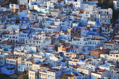 Fotobehang Gezicht op de stad Chefchaouen in het Rifgebergte in Marokko