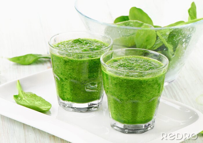Fotobehang Gezonde groene spinazie smoothie.