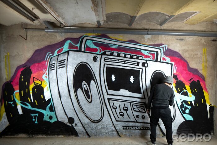 Fotobehang ghettoblaster graffiti on a wall