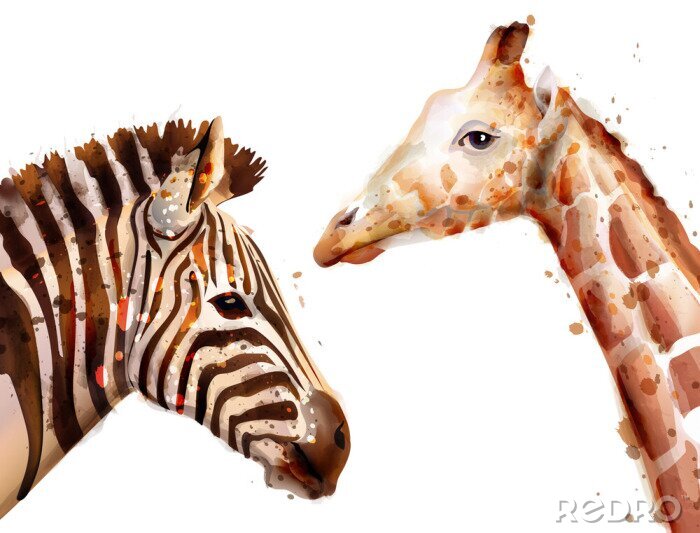 Fotobehang Giraf en zebra