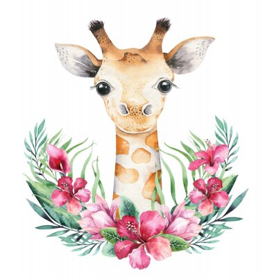 Poster Giraffe met bloemenversiering