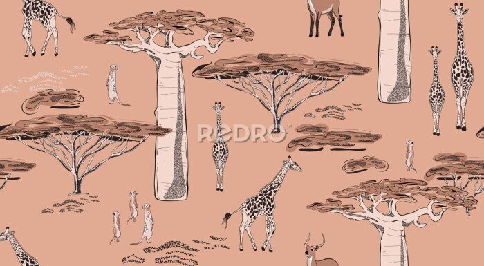 Fotobehang Giraffen in vegetatie van de savanne