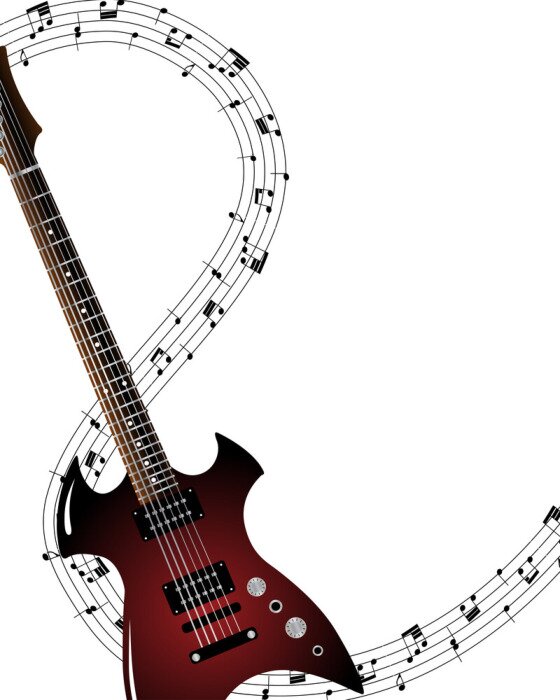 Fotobehang Gitaar en muziek van een notenbank