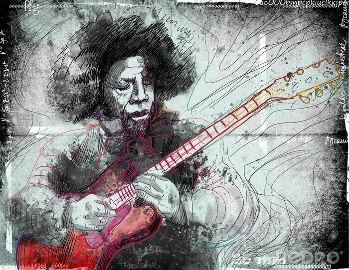 Fotobehang gitarist - een hand getekende illustratie van de grunge