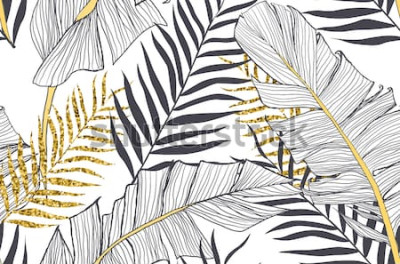 Fotobehang Glamour zwart-wit bladeren