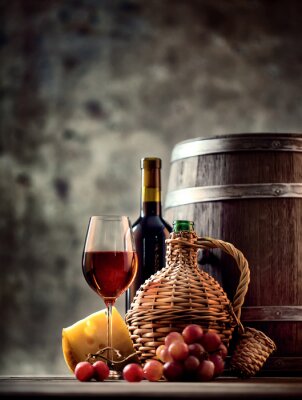Glas, fles, karaf wijn en vat
