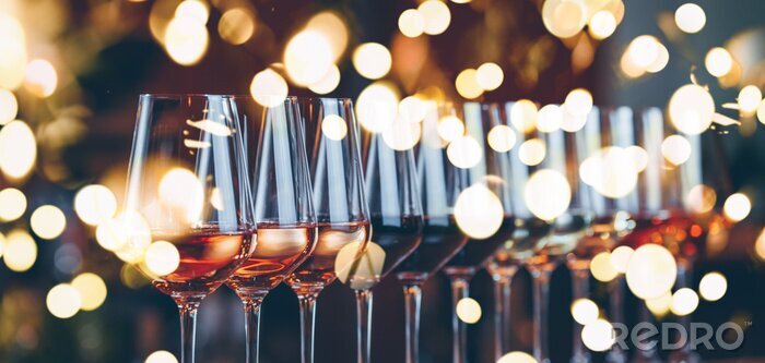 Fotobehang Glazen met wijn in romantisch licht