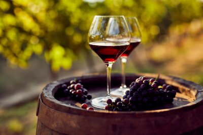 Glazen rode wijn en druiven