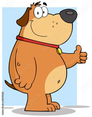 Fotobehang Glimlachend Fat hond stripfiguur Toont Thumbs Up