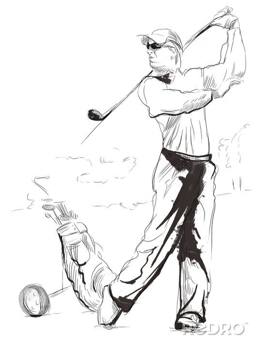 Fotobehang Golf Player - Een hand getekende en geschilderde illustratie