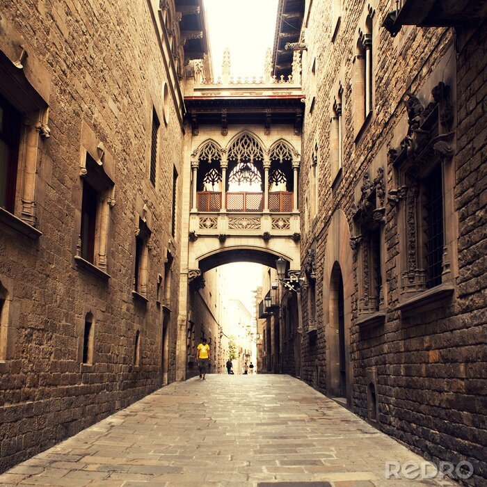 Fotobehang Gothic straat met boog in Barcelona dicht bij de kathedraal.