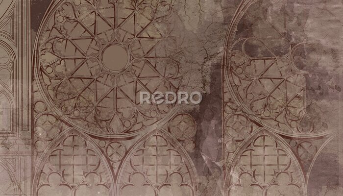 Fotobehang Gotisch glas-in-loodraam in vintage stijl