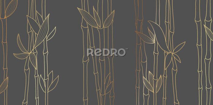 Fotobehang Gouden omtrek van bamboescheuten op een zwarte achtergrond