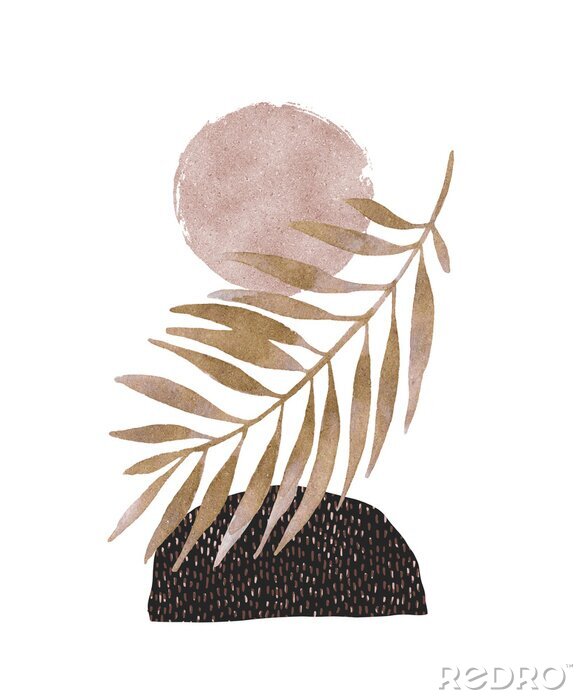 Fotobehang Gouden takje bladeren in aquarel