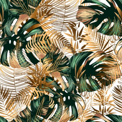 Behang Gouden thema met monstera