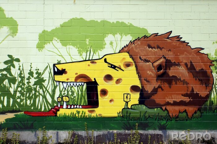 Fotobehang Graffiti dieren in de dierentuin