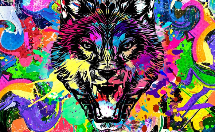 Fotobehang Graffiti met kleurrijke leeuw
