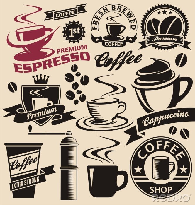 Fotobehang Grafiek met koffiesymbolen